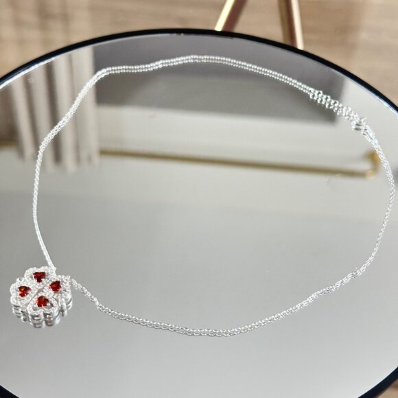 Silver 924 Four Reds Heart Magnetic Chain Clover Handmade 18” - Picture 11 of 11